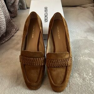 Veronica Beard Arlie Loafers Braided Napa Suede Tan Flat Shoes Sz 8.5